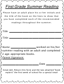 First Grade Summer Reading Log With Parent Signature Printable pdf