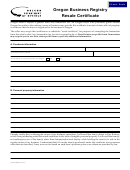 Oregon Business Registry Resale Certificate Form - Oregon Department Fo Revenue