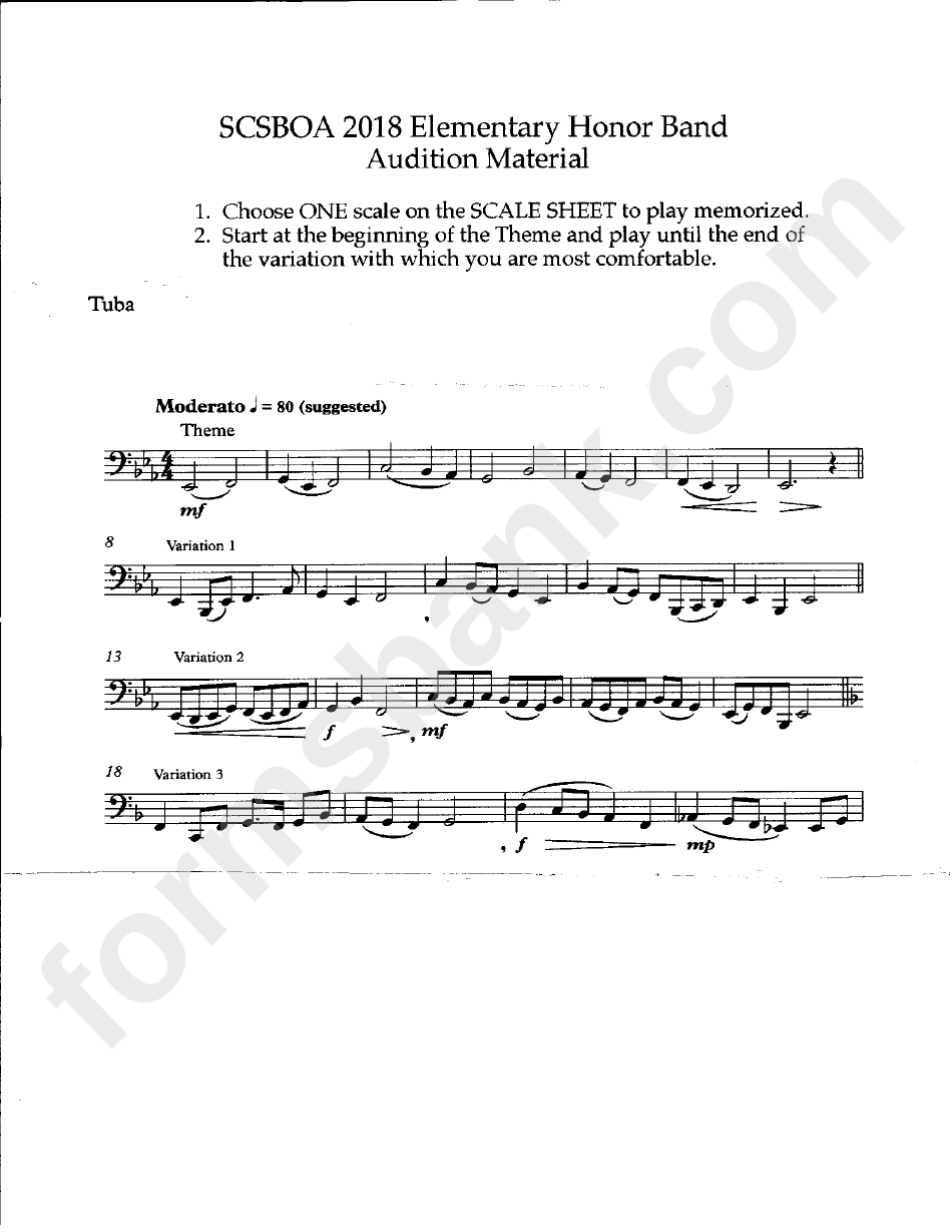 Scsboa Elementary Honor Tuba Scale Sheet