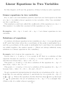 Linear Equations In Two Variables Worksheet