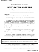 Regents High School Examination Worksheet - Integrated Algebra, The University Of The State Of New York, 2011