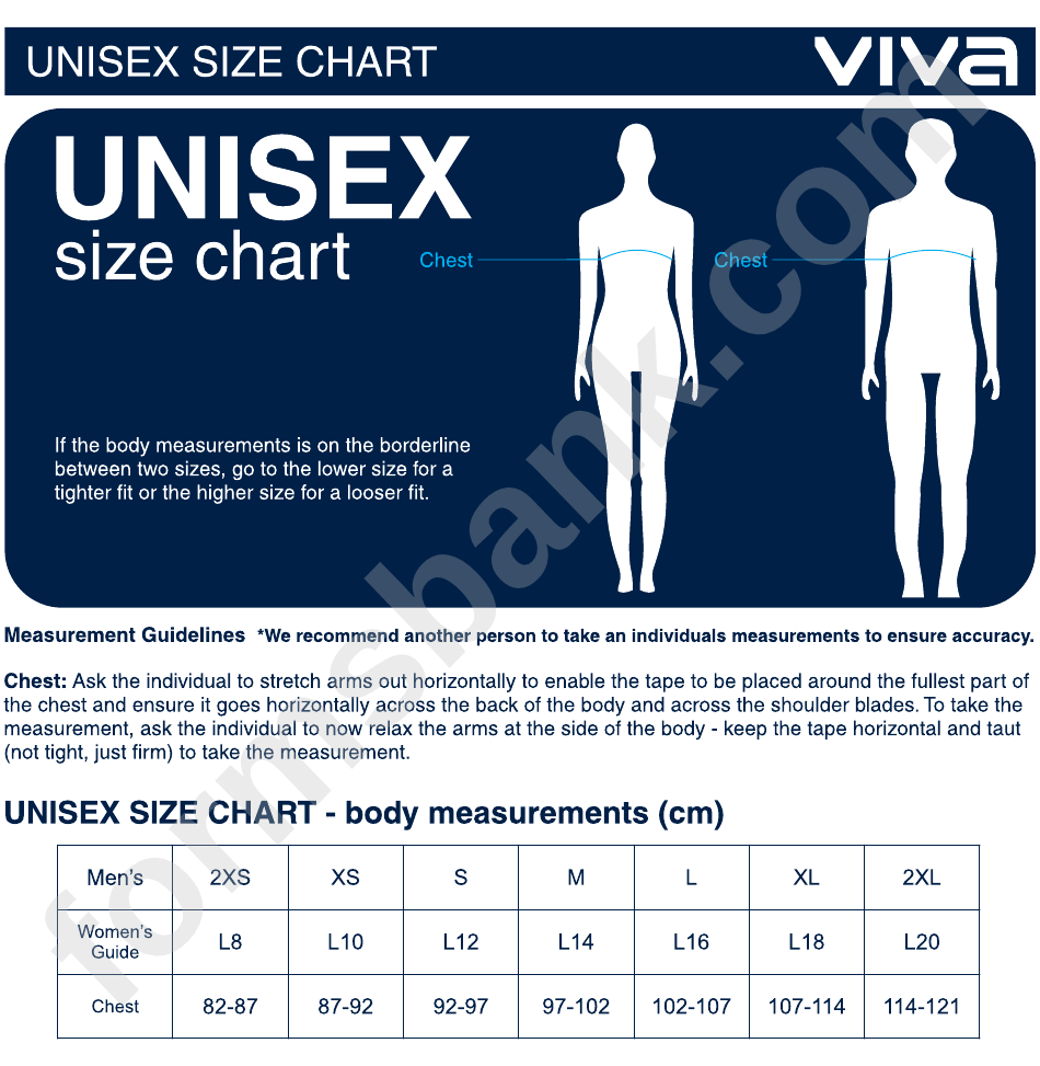 Unisex Size Chart Template - Viva