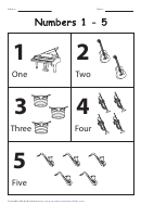 Black & White Musical Instruments Numbers 1-5 Chart Printable pdf