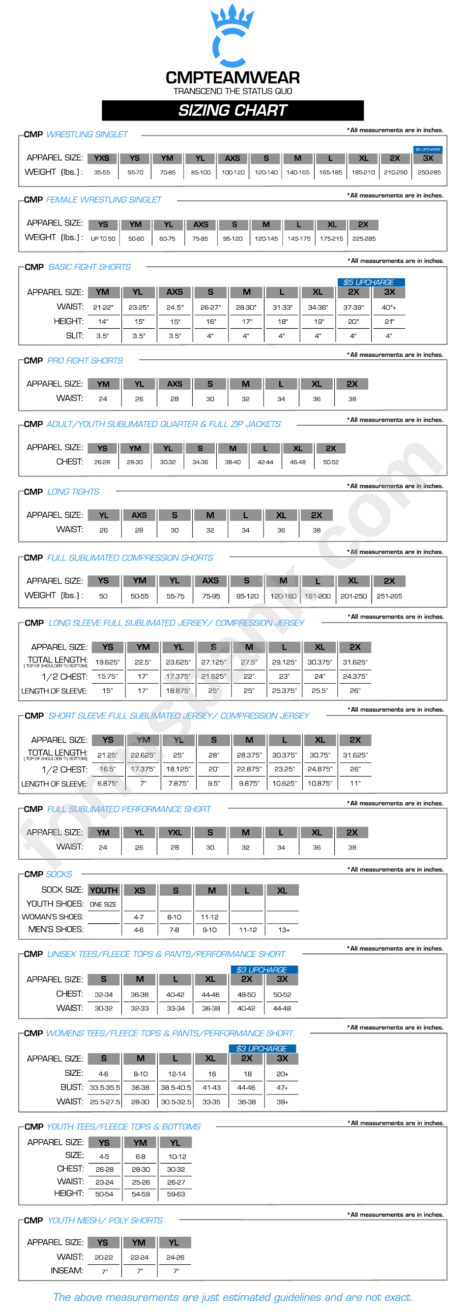 Cmpteamwear Youth T Shirt Size Chart