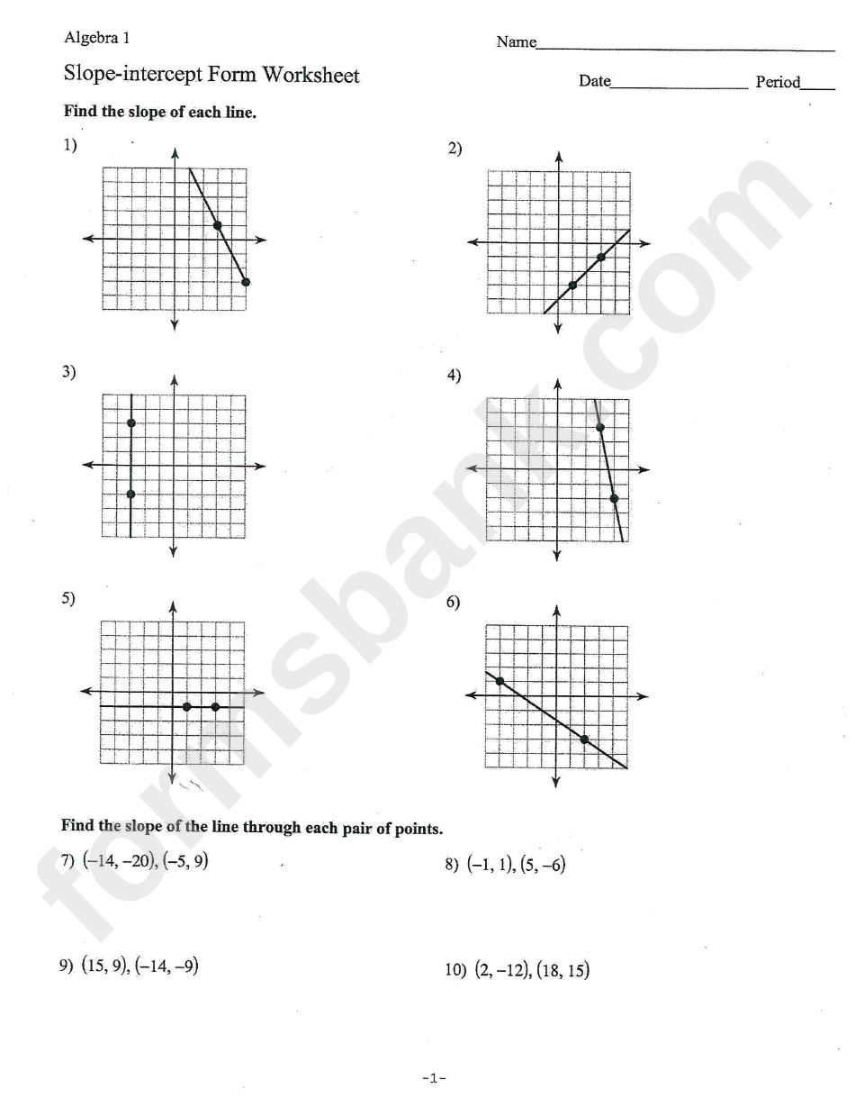 Algebra 11 Slope Intercept Form Worksheet printable pdf download In Slope Intercept Form Worksheet