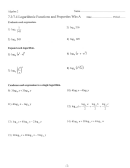 Algebra 2 7.3/7.4 Logarithmic Functions And Properties Worksheet A