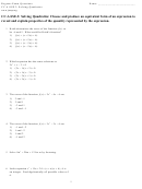 Regents High School Examination - Solving Quadratics Worksheet With Answer Key Printable pdf