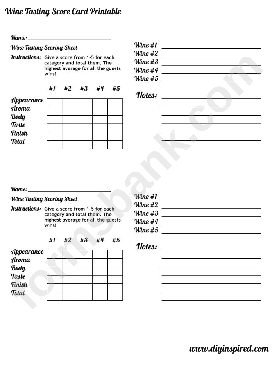 Wine Tasting Score Sheet