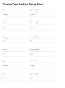 Worship Team Audition Signup Sheet Template