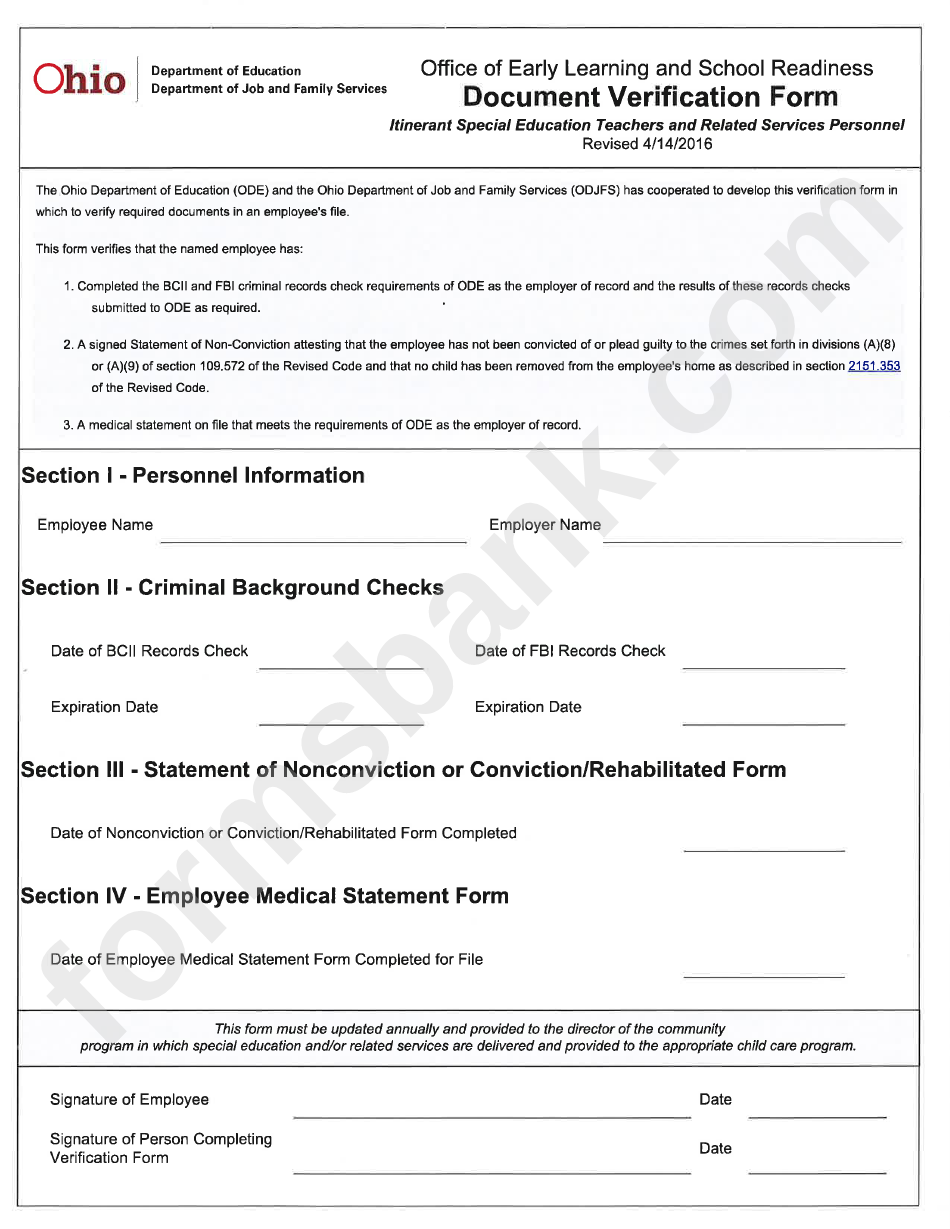 Employee Document Verification Form - Ohio Department Of Job And Family Services
