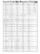 Second Grade High Frequency Word List Template