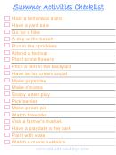 Summer Activities Checklist Template Printable pdf