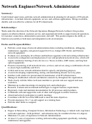 Network Engineer/network Administrator Job Description Template Printable pdf