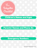 Babysitter Checklist Template Printable pdf