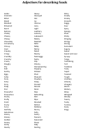 Adjectives List For Describing Foods Printable pdf