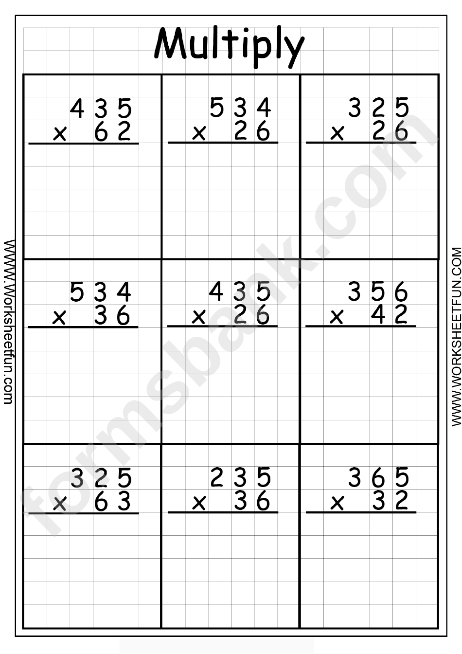 Vertical Multiplication 3 Digits By 2 Digits Math Worksheet