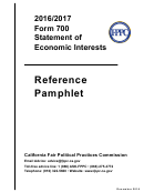 Instructions For Fppc Form 700 Reference Pamphlet - Statement Of Economic Interests - 2016/2017