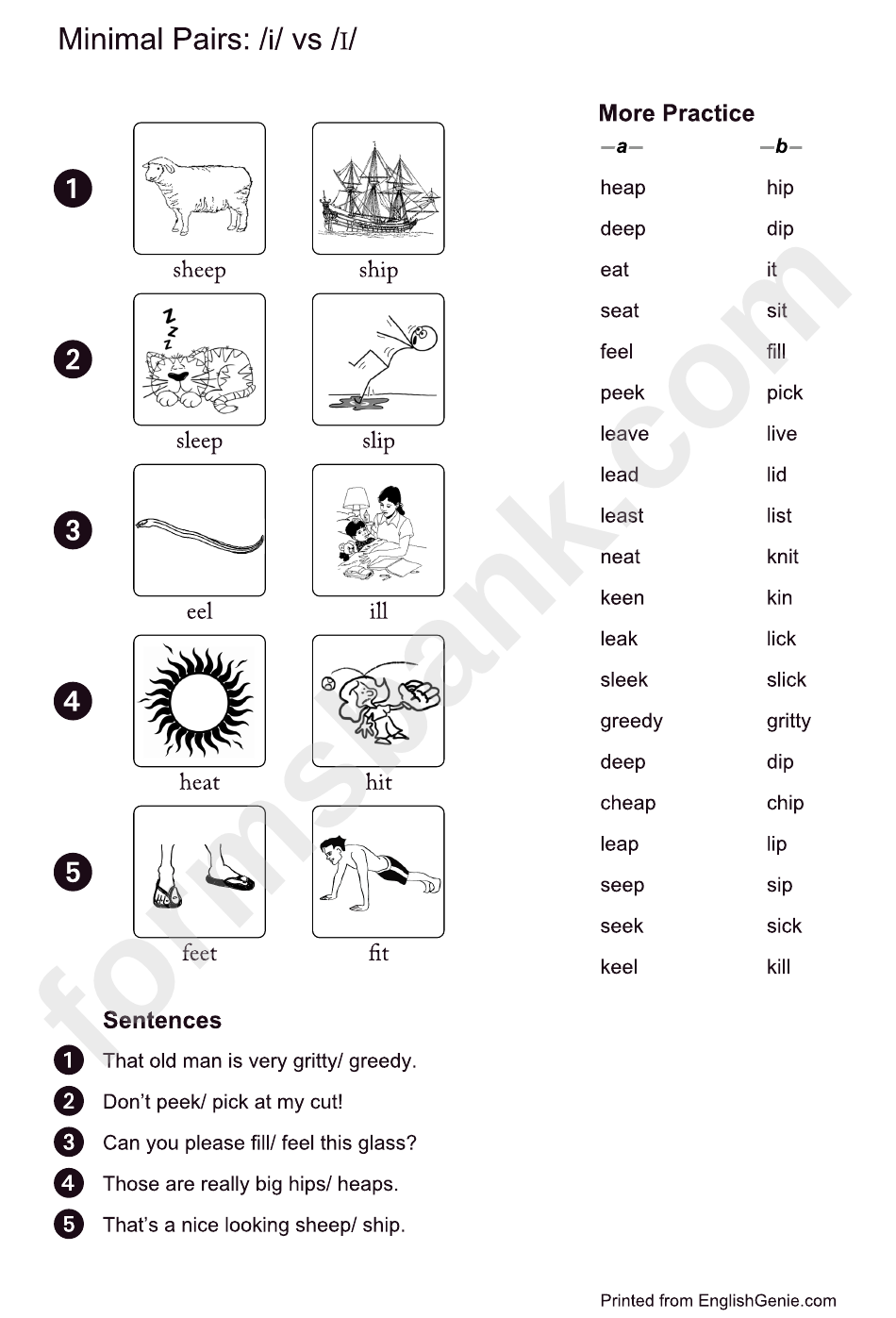 Minimal Pairs I Vs I Phonetics Worksheet