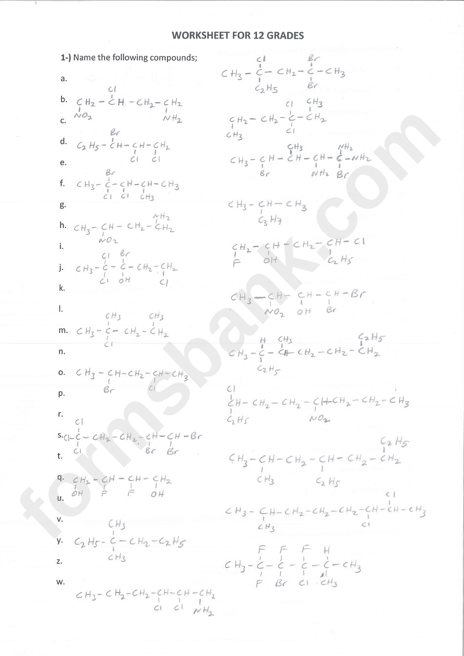 Chemical Compounds Worksheet - Grade 12