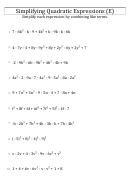 Simplifying Quadratic Expressions (E) Worksheet With Answer Key Printable pdf