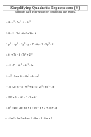 Simplifying Quadratic Expressions (h) Worksheet With Answer Key