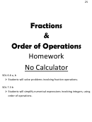 Fractions & Order Of Operations Homework Template Printable pdf