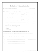 Declination Of Influenza Vaccination Form - Immunization Action Coalition Printable pdf