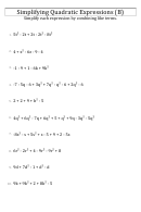Simplifying Quadratic Expressions (B) Worksheet With Answer Key Printable pdf