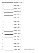 Write The Numbers In Standard Form - 3 Worksheet With Answer Key