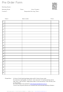 Pre Order Form Template - James Place Hotel Printable pdf