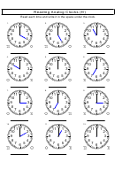 Reading Analog Clocks (h) Worksheet With Answer Key