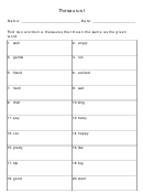 Thesaurus I Vocabulary Worksheet Template Printable pdf