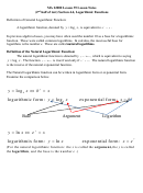 Ma 22000 Lesson 39 Lesson Notes Section 4.4, Logarithmic Functions Worksheet