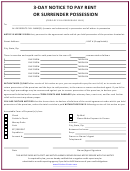 Fillable 3-Day Notice To Pay Rent Or Surrender Possession Form Printable pdf