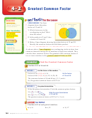 Chapter 4 Fractions, Decimals, And Percents - Lesson 4-2 Greatest Common Factor Worksheet
