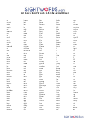 All Dolch Sight Words In Alphabetical Order List Template
