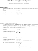 Methods For Solving Quadratic Equations Worksheet With Answers