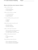 Pinocchio - 3 Rd Grade Summer Reading Worksheet Printable pdf