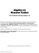 Algebra 12 Summer Packet Worksheet With Answer Key - Khan Academy