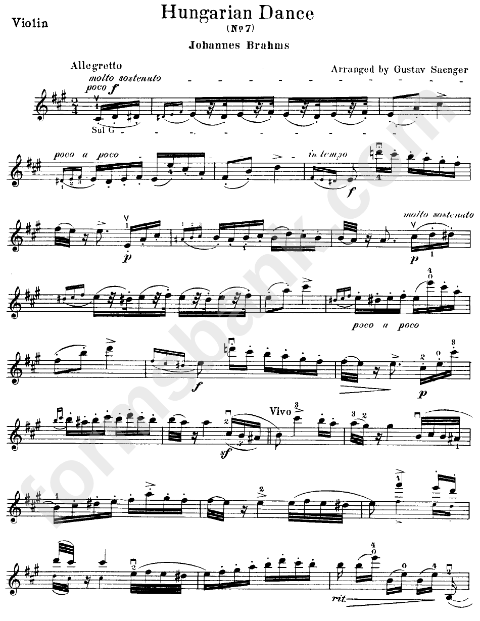 Hungarian Dance N7 Violin Sheet Music - J. Brahms