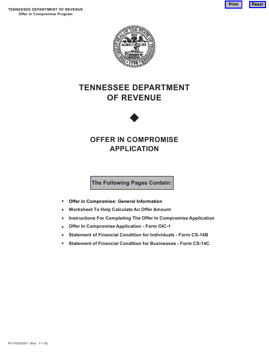 Offer In Compromise Application - Tennessee Department Of Revenue