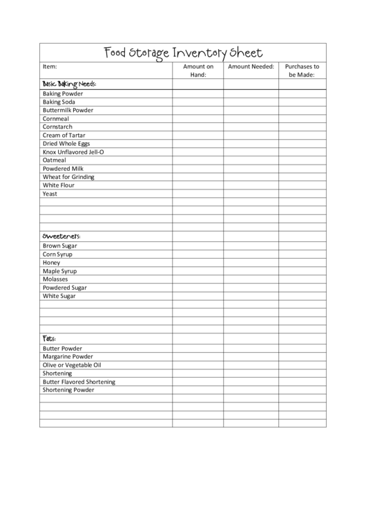 Food Storage Inventory Sheet Printable pdf