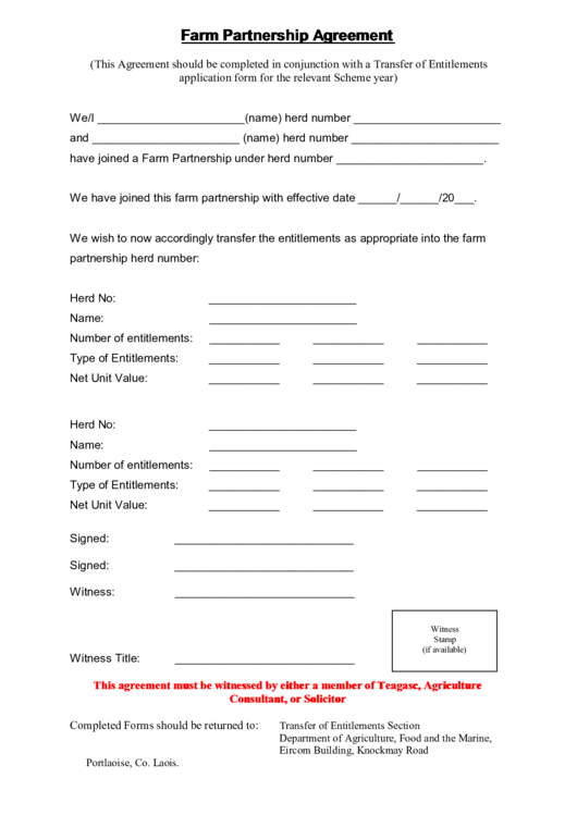 Farm Partnership Agreement Printable pdf