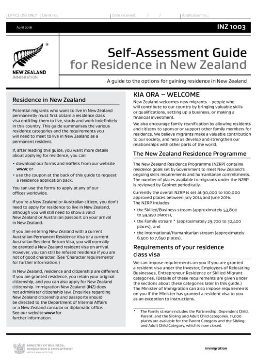 Self-assessment Guide For Residence In New Zealand