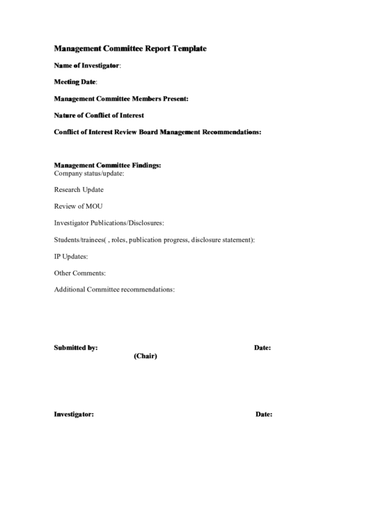 Management Committee Report Template Printable pdf