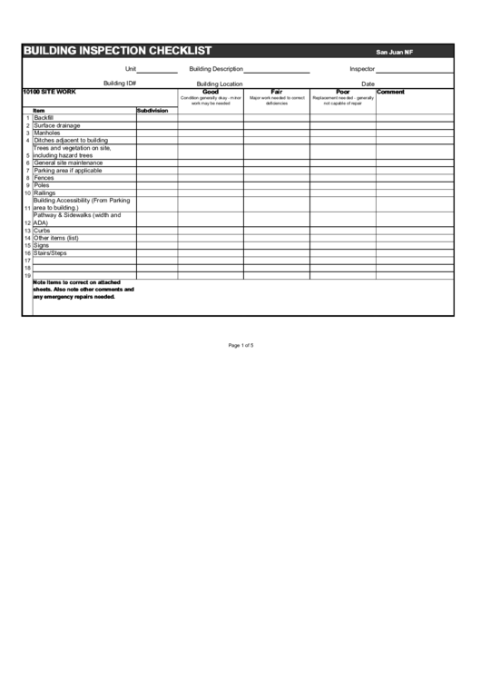 Building Inspection Checklist Printable pdf