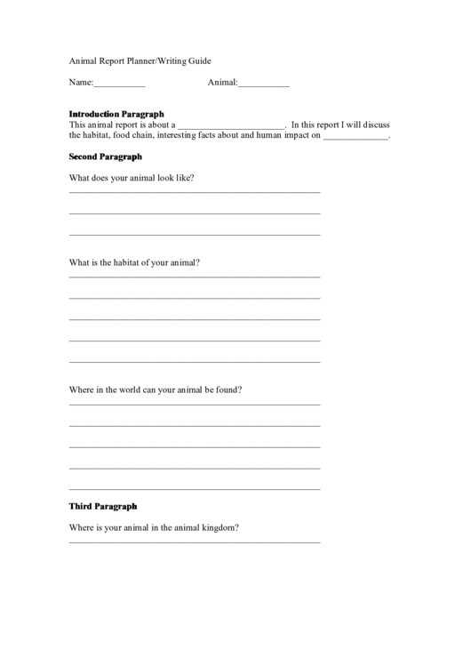 Animal Report Planner/writing Guide Printable pdf
