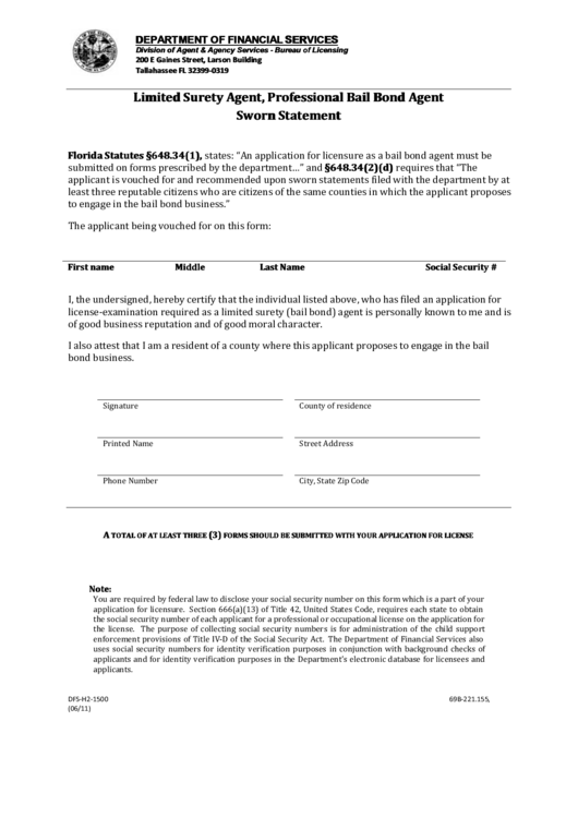 Fillable Limited Surely Agent, Professional Boil Bond Agent Sworn Statement Printable pdf