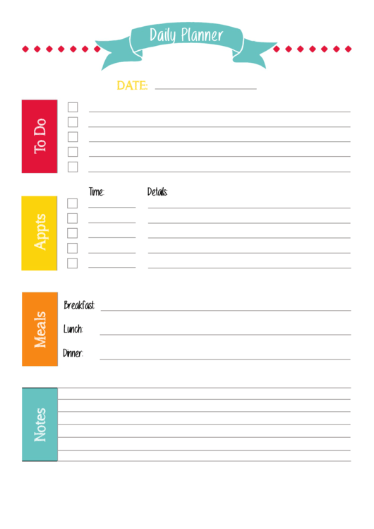 Daily Planner Template With Checklist Printable pdf