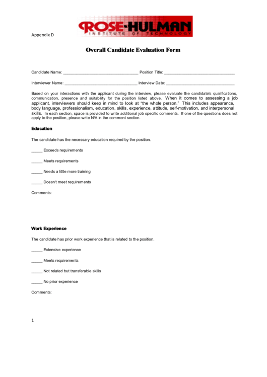 Overall Candidate Evaluation Form